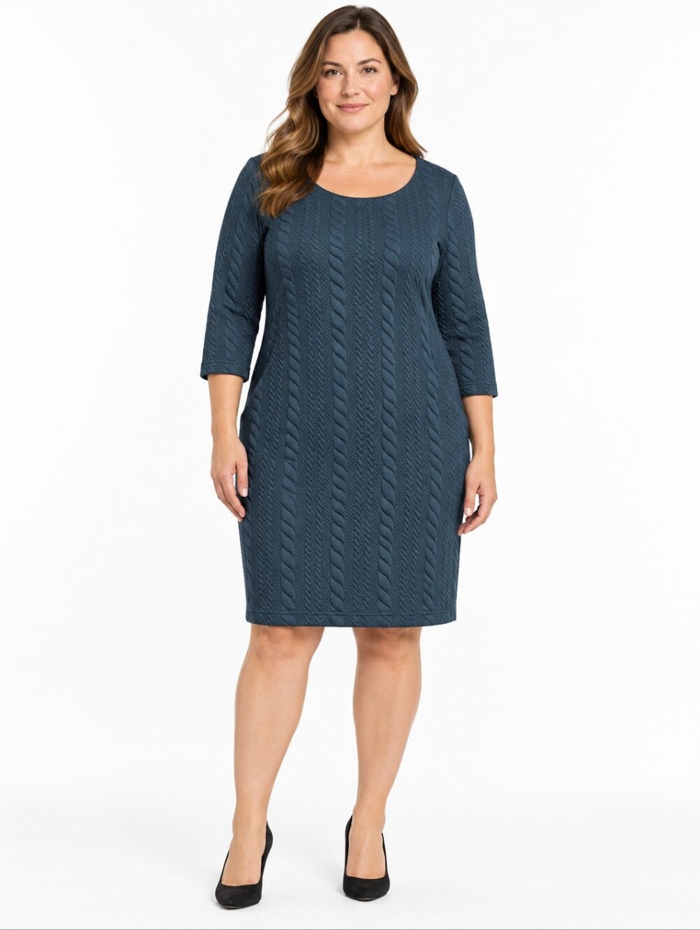 Sharagano Tempest Teal Textured Cable Sheath Dress Size 12 NWT 3/4 Sleeve